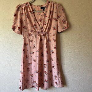 Topshop Pink Floral V-Neckline Mini Dress size 2
